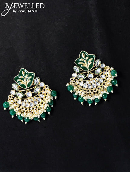 Dangler earrings green with hangings and pearl maatal - {{ collection.title }} by Prashanti Sarees