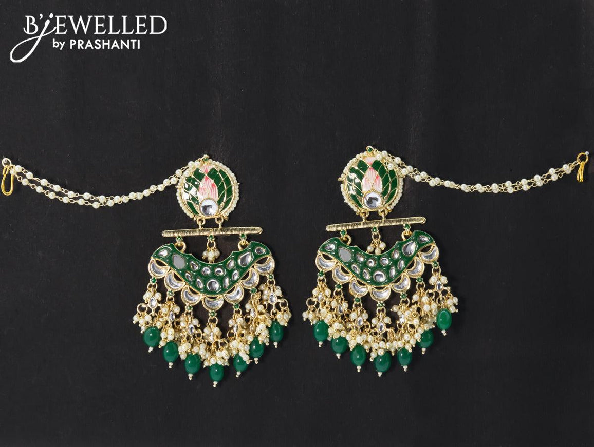Dangler earrings green with hangings and pearl maatal - {{ collection.title }} by Prashanti Sarees