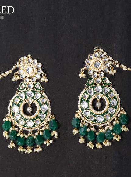 Dangler earrings green with hangings and pearl maatal - {{ collection.title }} by Prashanti Sarees
