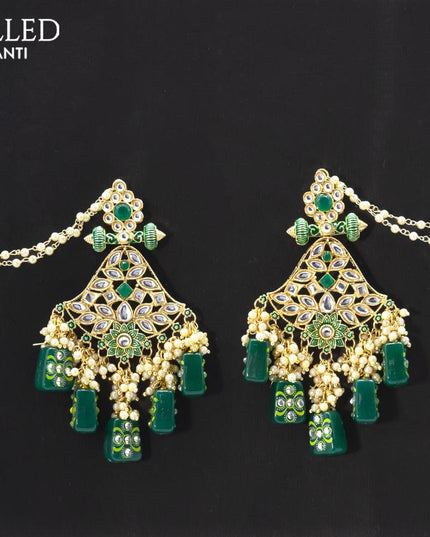 Dangler earrings green with pearl hangings and pearl maatal - {{ collection.title }} by Prashanti Sarees