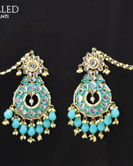 Dangler earrings light blue with hangings and pearl maatal - {{ collection.title }} by Prashanti Sarees