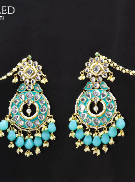 Dangler earrings light blue with hangings and pearl maatal - {{ collection.title }} by Prashanti Sarees