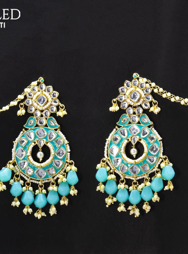Dangler earrings light blue with hangings and pearl maatal - {{ collection.title }} by Prashanti Sarees