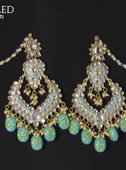 Dangler earrings light blue with hangings and pearl maatal - {{ collection.title }} by Prashanti Sarees