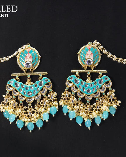 Dangler earrings light blue with hangings and pearl maatal - {{ collection.title }} by Prashanti Sarees