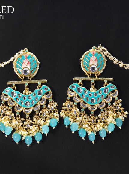 Dangler earrings light blue with hangings and pearl maatal - {{ collection.title }} by Prashanti Sarees