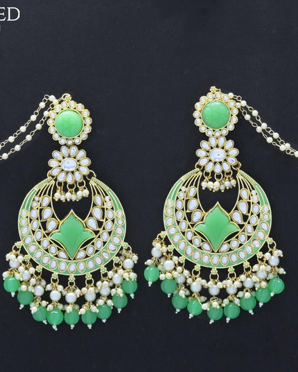 Dangler earrings light green with hangings and pearl maatal - {{ collection.title }} by Prashanti Sarees