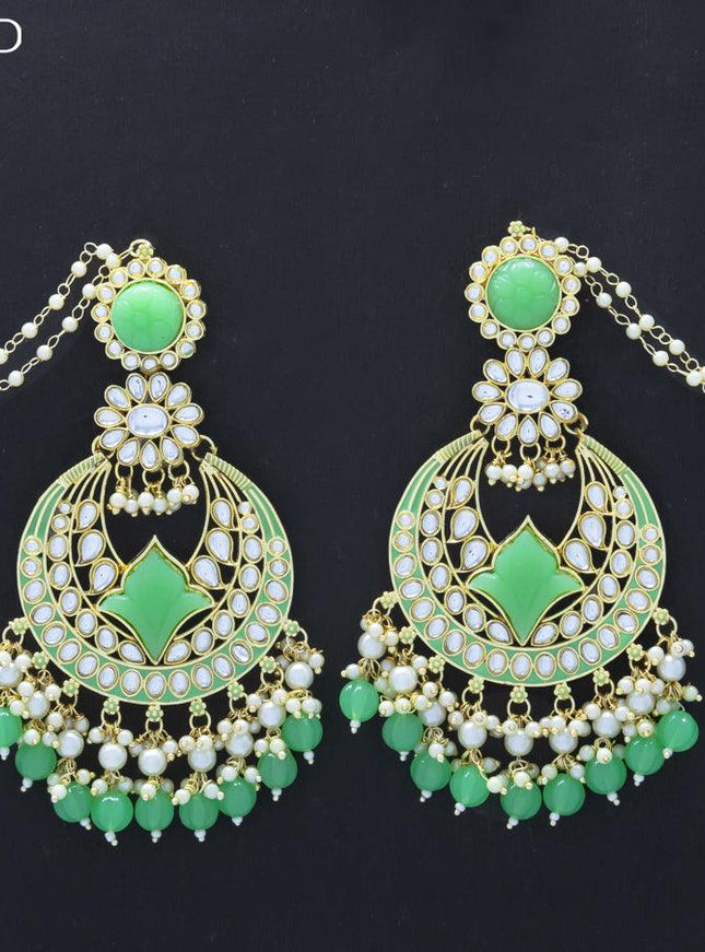 Dangler earrings light green with hangings and pearl maatal - {{ collection.title }} by Prashanti Sarees