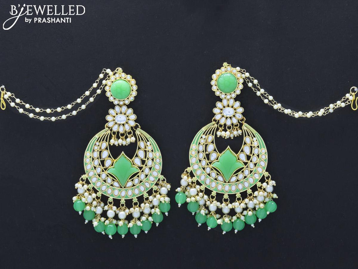 Dangler earrings light green with hangings and pearl maatal - {{ collection.title }} by Prashanti Sarees