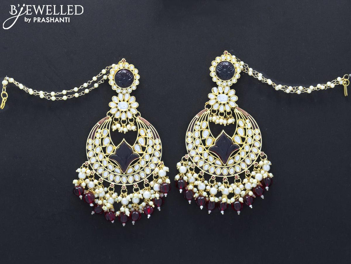 Dangler earrings maroon with hangings and pearl maatal - {{ collection.title }} by Prashanti Sarees