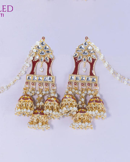 Dangler earrings maroon with hangings and pearl maatal - {{ collection.title }} by Prashanti Sarees