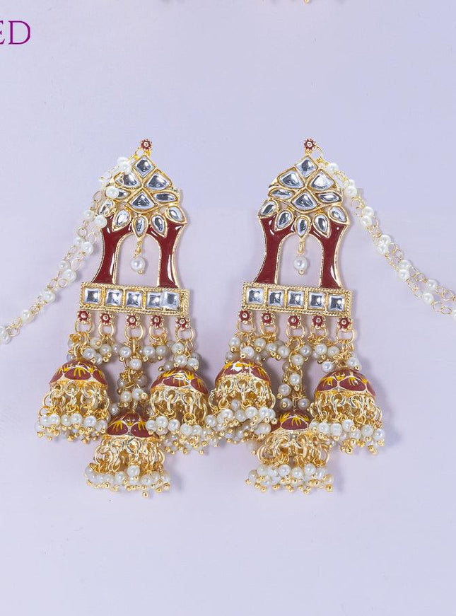 Dangler earrings maroon with hangings and pearl maatal - {{ collection.title }} by Prashanti Sarees