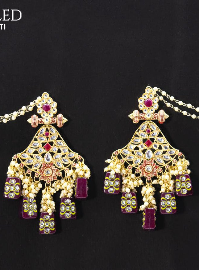 Dangler earrings maroon with pearl hangings and pearl maatal - {{ collection.title }} by Prashanti Sarees