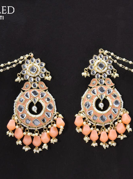 Dangler earrings mild peach with hangings and pearl maatal - {{ collection.title }} by Prashanti Sarees