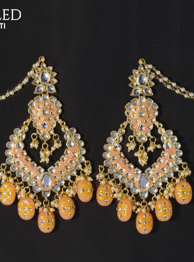 Dangler earrings mild peach with hangings and pearl maatal - {{ collection.title }} by Prashanti Sarees