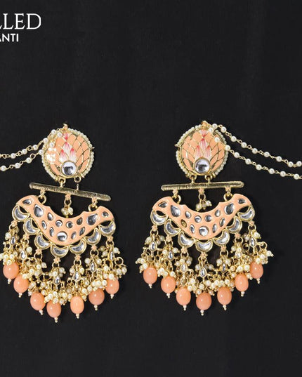Dangler earrings mild peach with hangings and pearl maatal - {{ collection.title }} by Prashanti Sarees