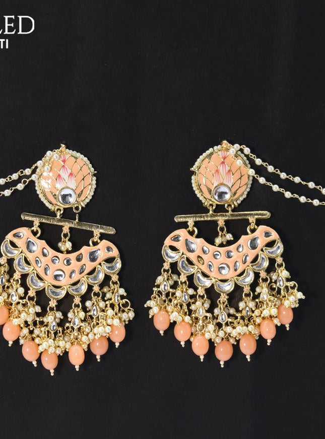 Dangler earrings mild peach with hangings and pearl maatal - {{ collection.title }} by Prashanti Sarees
