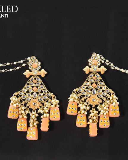 Dangler earrings mild peach with pearl hangings and pearl maatal - {{ collection.title }} by Prashanti Sarees