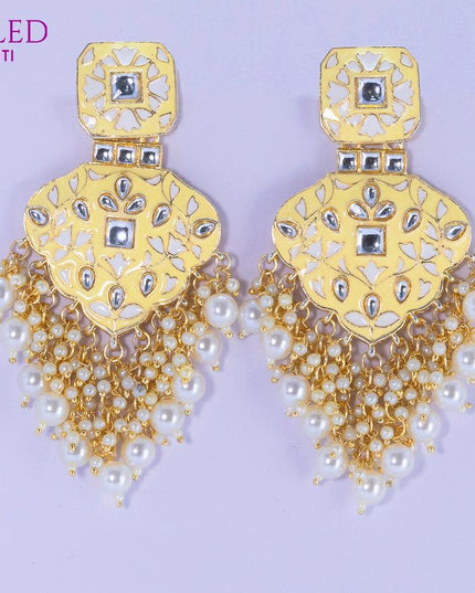 Dangler earrings off white with pearl hangings and pearl maatal - {{ collection.title }} by Prashanti Sarees