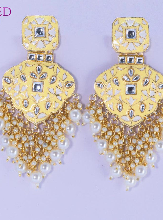 Dangler earrings off white with pearl hangings and pearl maatal - {{ collection.title }} by Prashanti Sarees