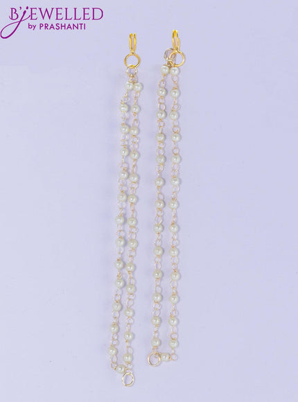 Dangler earrings off white with pearl hangings and pearl maatal - {{ collection.title }} by Prashanti Sarees