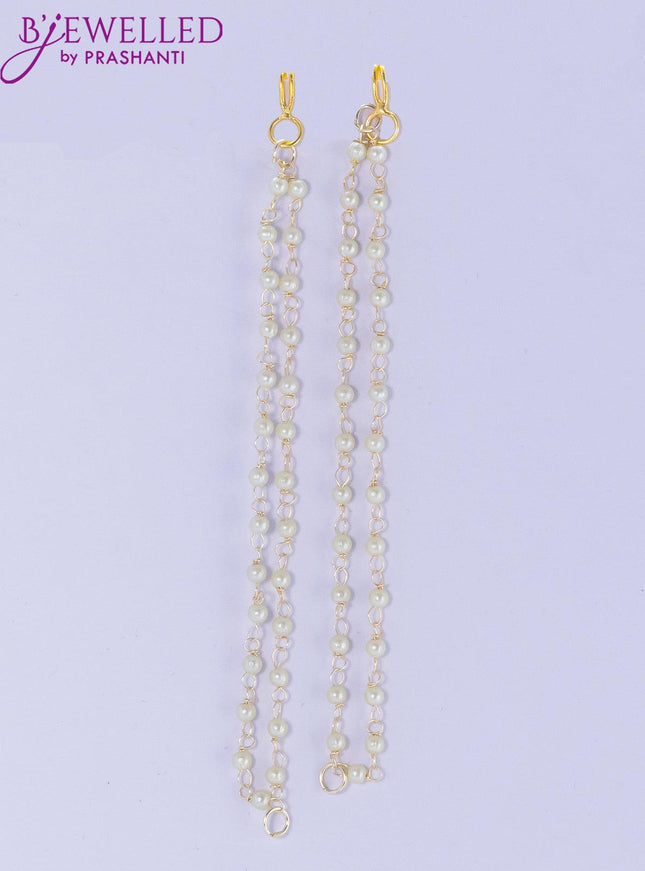 Dangler earrings off white with pearl hangings and pearl maatal - {{ collection.title }} by Prashanti Sarees