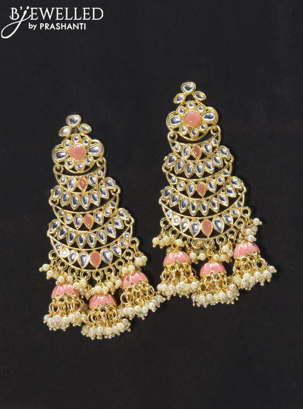 Dangler earrings peach and kundan stone with pearl maatal - {{ collection.title }} by Prashanti Sarees