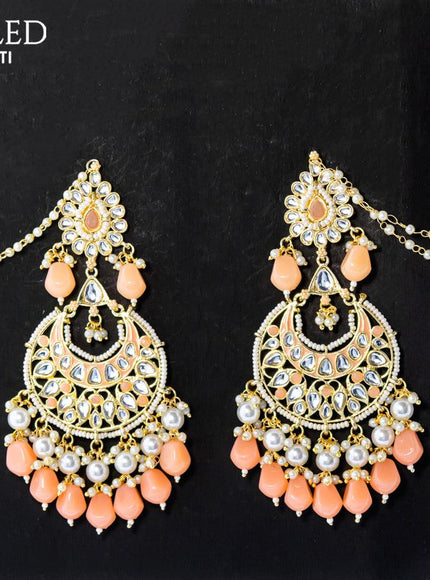 Dangler earrings peach with hangings and pearl maatal - {{ collection.title }} by Prashanti Sarees