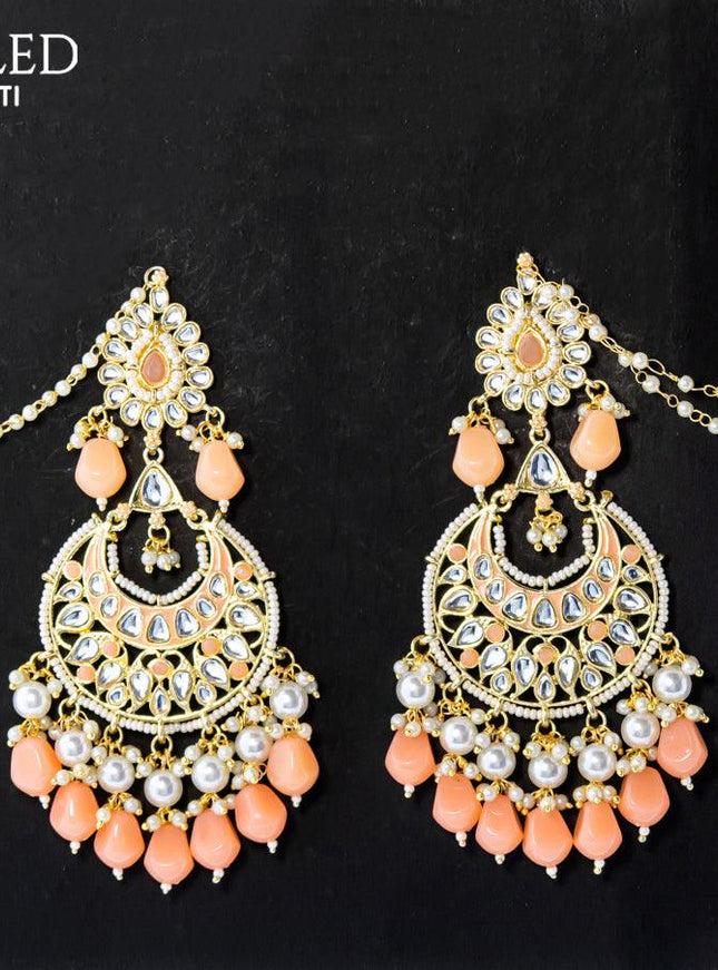 Dangler earrings peach with hangings and pearl maatal - {{ collection.title }} by Prashanti Sarees