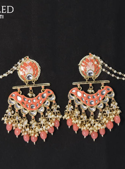 Dangler earrings peach with hangings and pearl maatal - {{ collection.title }} by Prashanti Sarees