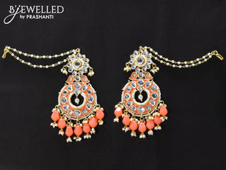 Dangler earrings peach with hangings and pearl maatal
