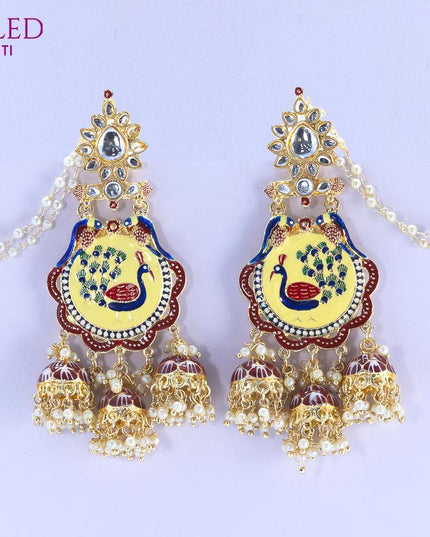 Dangler earrings peacock design maroon with pearl hangings and maatal - {{ collection.title }} by Prashanti Sarees
