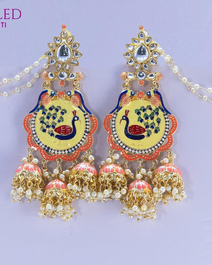 Dangler earrings peacock design peach with pearl hangings and maatal - {{ collection.title }} by Prashanti Sarees