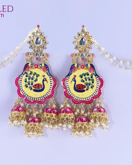 Dangler earrings peacock design pink with pearl hangings and maatal - {{ collection.title }} by Prashanti Sarees