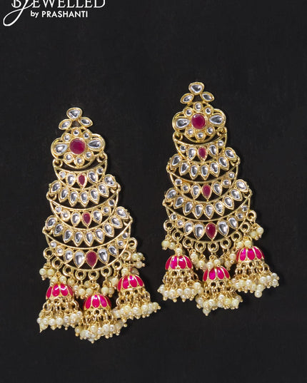 Dangler earrings pink and kundan stone with pearl maatal - {{ collection.title }} by Prashanti Sarees