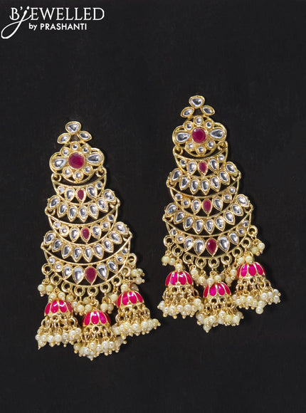 Dangler earrings pink and kundan stone with pearl maatal - {{ collection.title }} by Prashanti Sarees