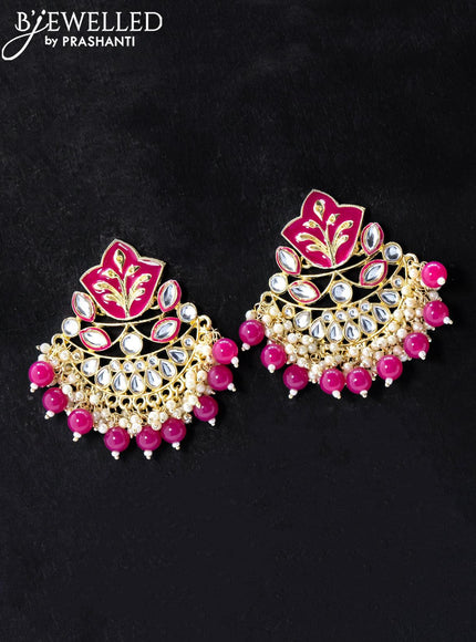 Dangler earrings pink with hangings and pearl maatal - {{ collection.title }} by Prashanti Sarees