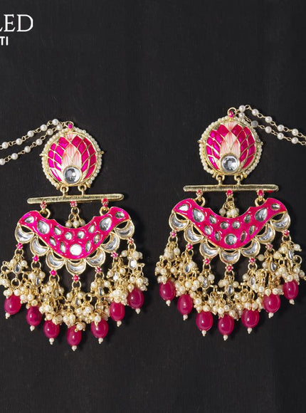 Dangler earrings pink with hangings and pearl maatal - {{ collection.title }} by Prashanti Sarees