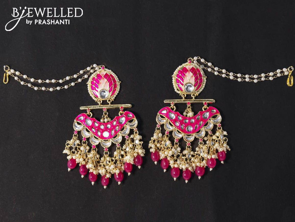 Dangler earrings pink with hangings and pearl maatal - {{ collection.title }} by Prashanti Sarees
