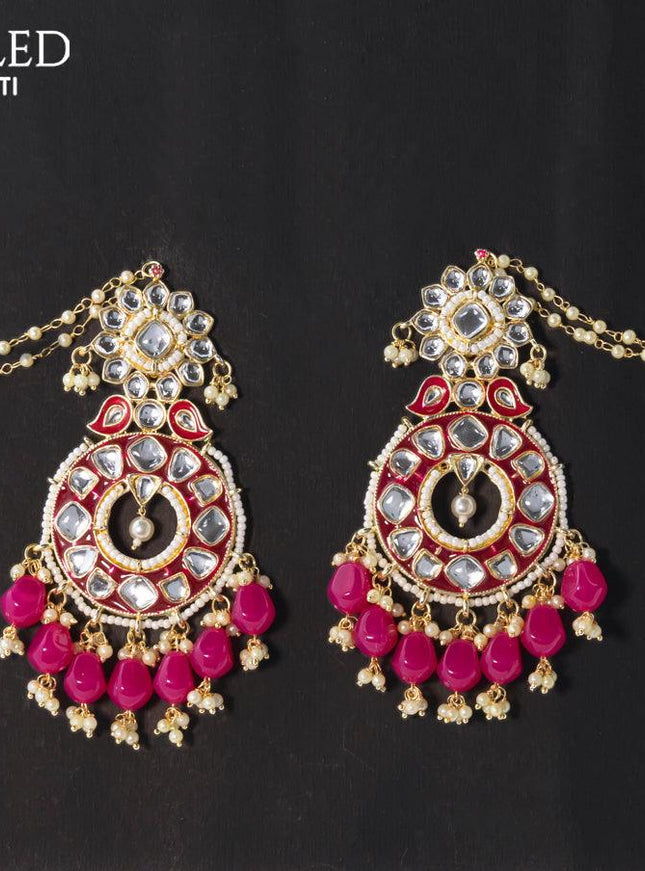 Dangler earrings pink with hangings and pearl maatal - {{ collection.title }} by Prashanti Sarees