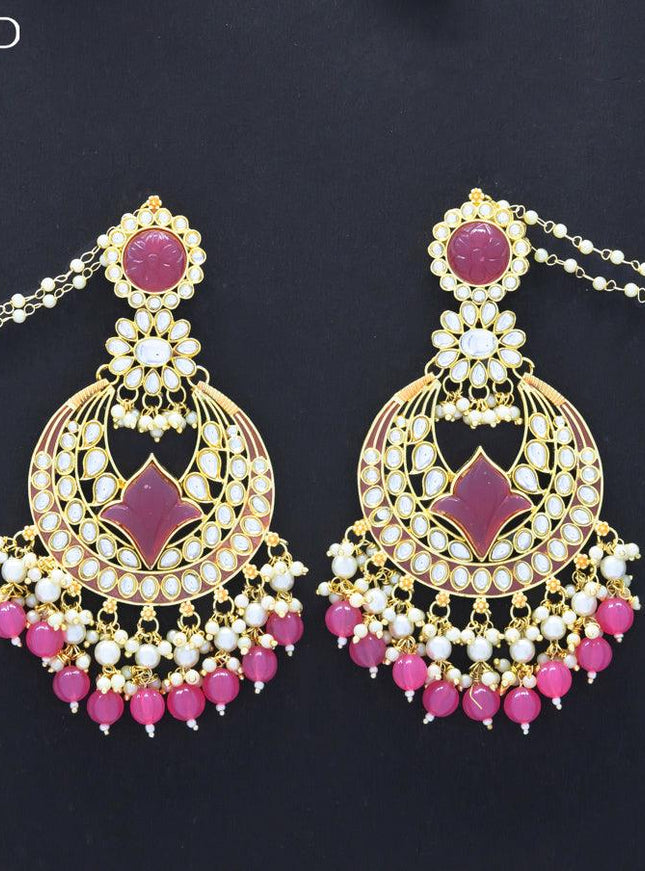 Dangler earrings pink with hangings and pearl maatal - {{ collection.title }} by Prashanti Sarees