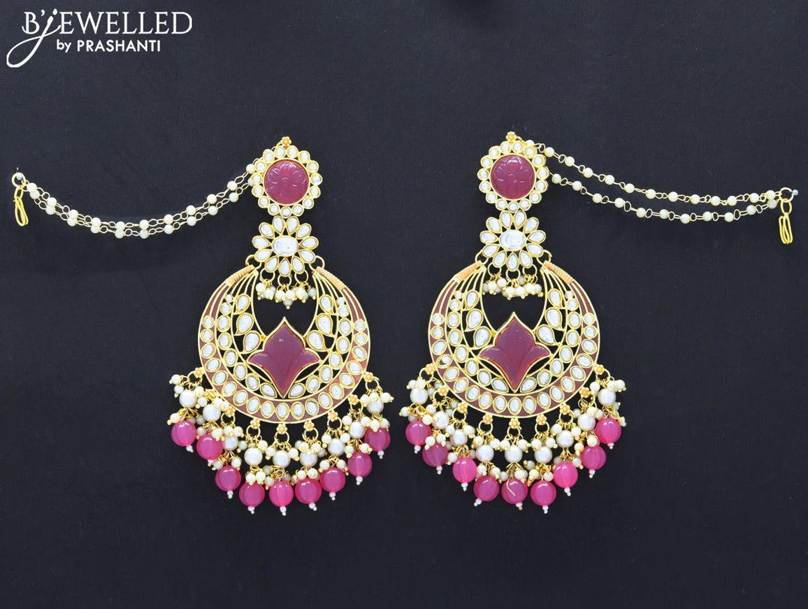 Dangler earrings pink with hangings and pearl maatal - {{ collection.title }} by Prashanti Sarees