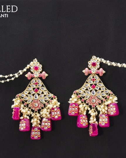 Dangler earrings pink with pearl hangings and pearl maatal - {{ collection.title }} by Prashanti Sarees