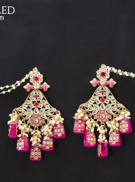 Dangler earrings pink with pearl hangings and pearl maatal - {{ collection.title }} by Prashanti Sarees