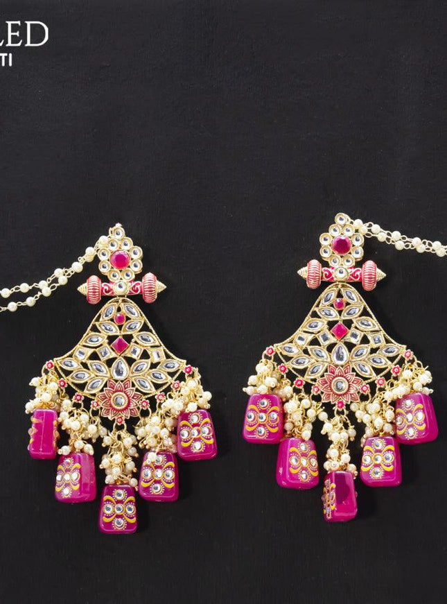 Dangler earrings pink with pearl hangings and pearl maatal - {{ collection.title }} by Prashanti Sarees