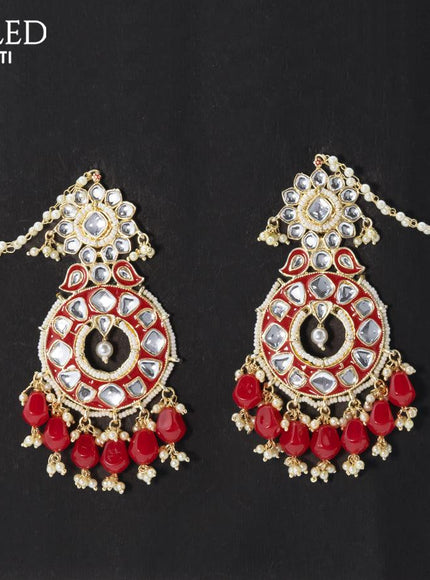 Dangler earrings red with hangings and pearl maatal - {{ collection.title }} by Prashanti Sarees