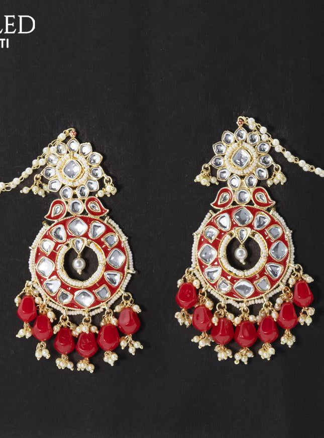 Dangler earrings red with hangings and pearl maatal - {{ collection.title }} by Prashanti Sarees