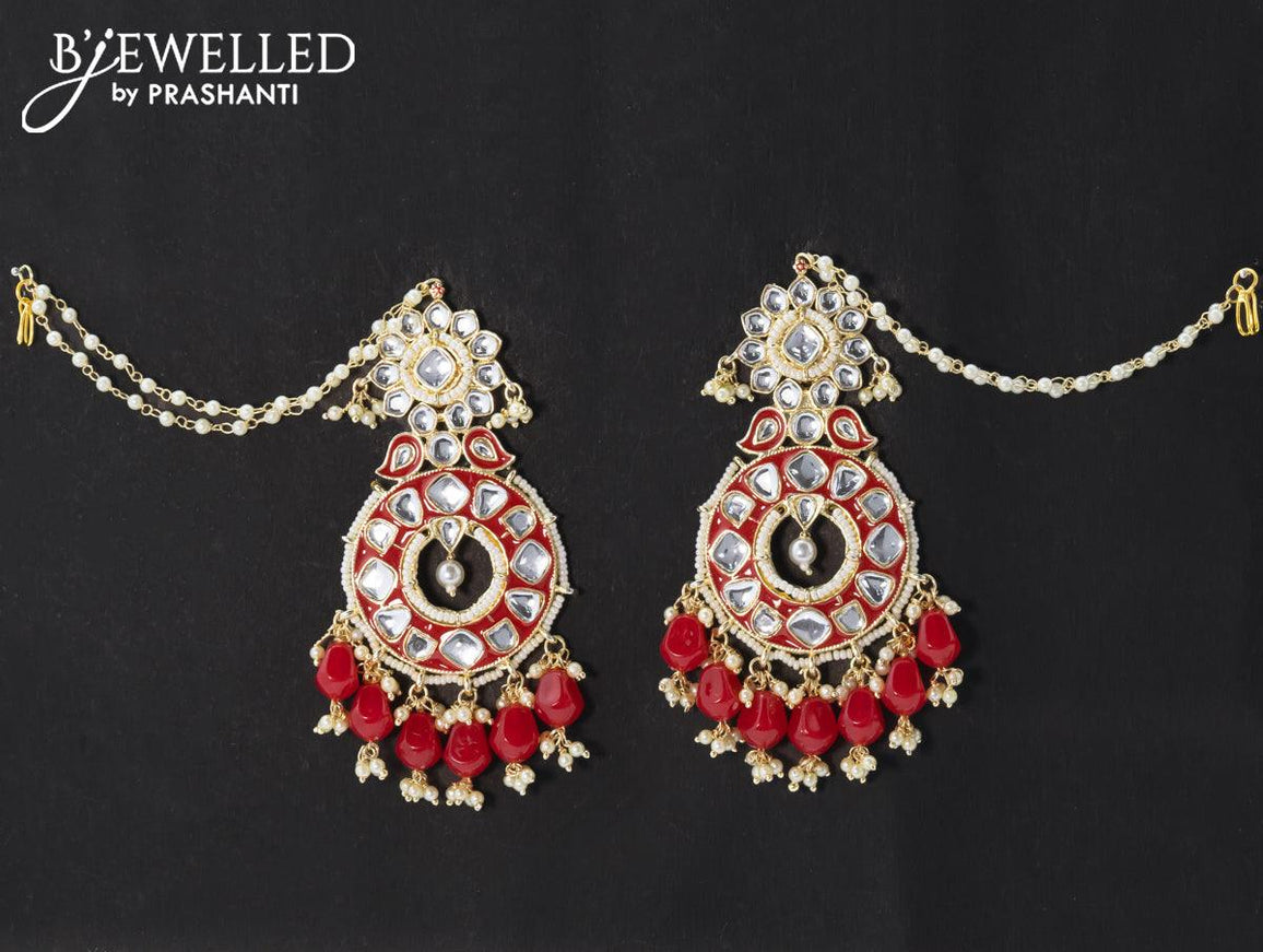 Dangler earrings red with hangings and pearl maatal - {{ collection.title }} by Prashanti Sarees