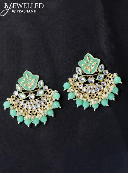 Dangler earrings teal green with hangings and pearl maatal - {{ collection.title }} by Prashanti Sarees