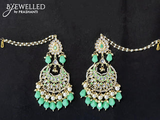 Dangler earrings teal green with hangings and pearl maatal